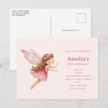 Cute Fairy Girl in Pink Dress Birthday