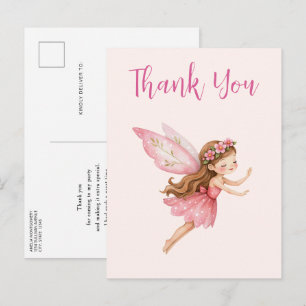Cute Fairy Girl in Pink Dress Thank You Postcard