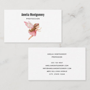 Cute Fairy Girl in Pink Dress Whimsical Business Card