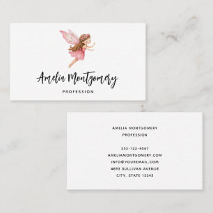Cute Fairy Girl in Pink Dress Whimsical Business Card