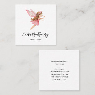 Cute Fairy Girl in Pink Dress Whimsical Square Business Card