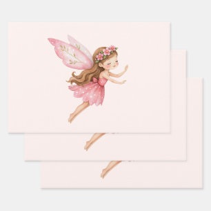 Cute Fairy Girl in Pink Dress Whimsical Wrapping Paper Sheet