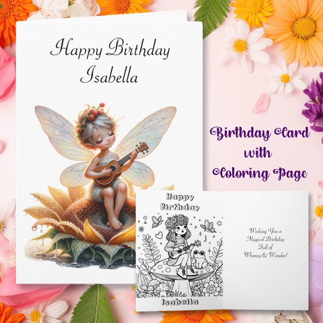 Cute Fairy Girl with Viola on Flower Birthday Card (Creator Uploaded)