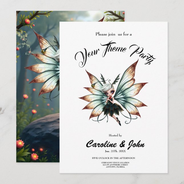 Cute Fairy Guardian in Magical Forest  Invitation (Front/Back)