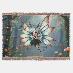 Cute Fairy Guardian in Magical Forest Throw Blanket