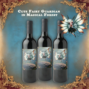 Cute Fairy Guardian in Magical Forest Wine Label