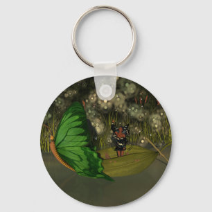 Cute Fairy in Boat with Fireflies Key Ring