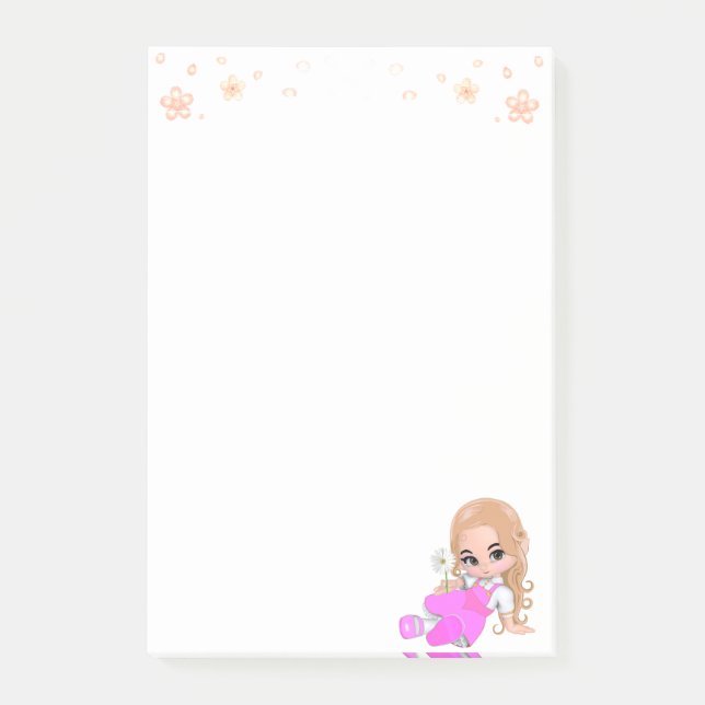 Cute Fairy in Pink on White Post-it Notes (Front)