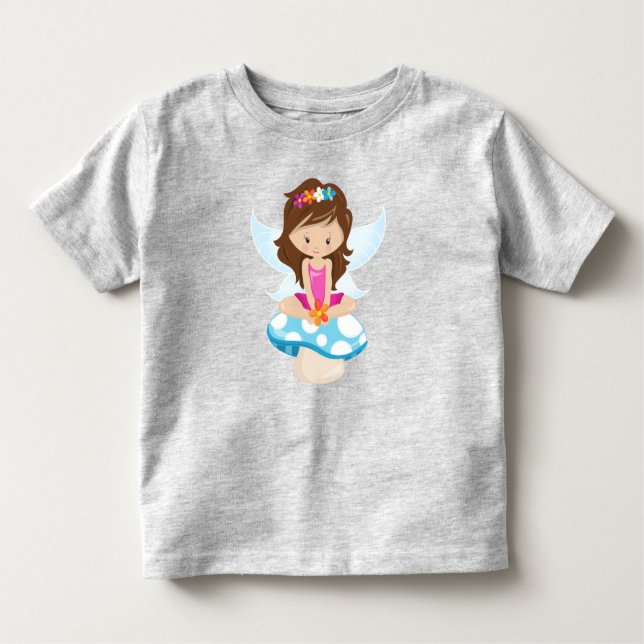 Cute Fairy, Magic Fairy, Brown Hair, Mushroom Toddler T-Shirt (Front)