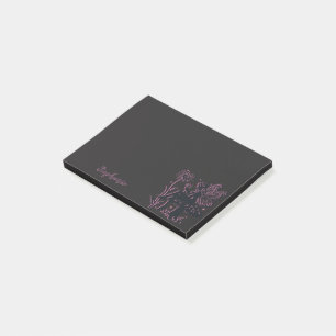 Cute Fairy Mushroom and Flower Black & Pink Post-it Notes