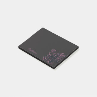 Cute Fairy Mushroom and Flower Black & Pink Post-it Notes