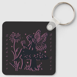 Cute Fairy Mushroom and Flower Chill Girl Key Ring