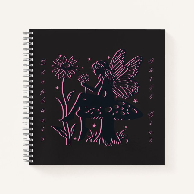Cute Fairy Mushroom and Flower Chill Girl Notebook (Front)