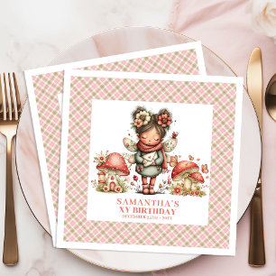 Cute Fairy Mushroom Pink Floral Birthday Party   Napkin