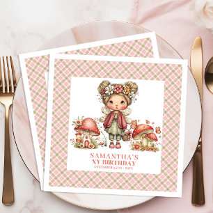 Cute Fairy Pink Mushroom Floral Birthday Party  Napkin