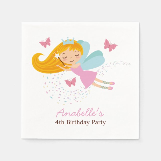Cute Fairy Princess Girls Birthday Napkin (Front)