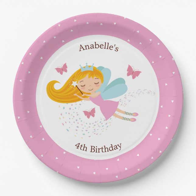 Cute Fairy Princess Girl's Birthday Paper Plate (Front)