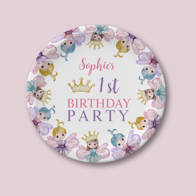 Cute Fairy Princess Pink & Purple 1st Birthday Paper Plate (Creator Uploaded)