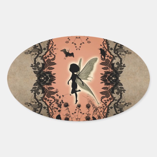 Cute fairy silhouette with glowing shine, oval sticker (Front)