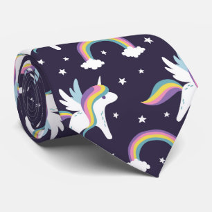 Cute Fairy Unicorn + rainbows blue background Tie