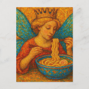 Cute Fairy with Blue Wings Eating Ramen Postcard