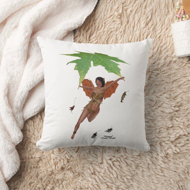 Cute Fairy With Brown Wings Throw Pillow (Blanket)