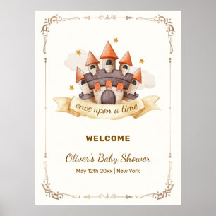 Cute Fairytale Prince Castle Baby Shower Welcome Poster