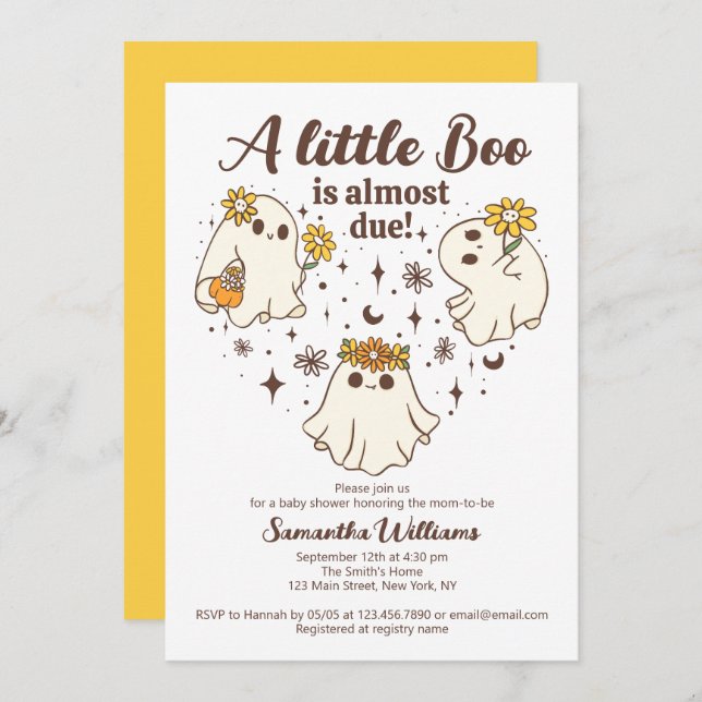 Cute Fall A Little Boo Is Almost Due Baby Shower Invitation (Front/Back)
