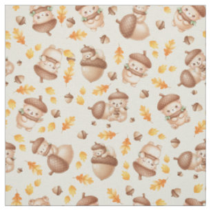 Cute Fall Acorn Bear Seamless Pattern Fabric