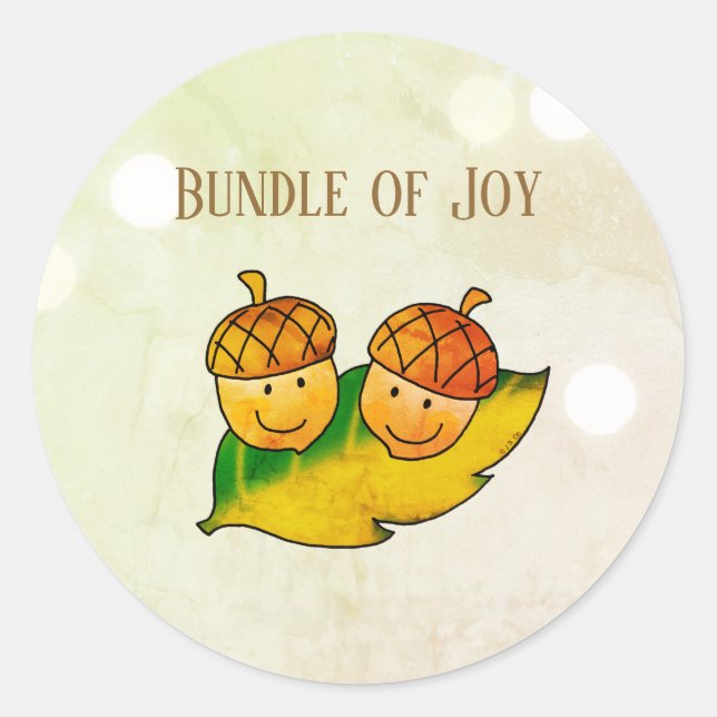 Cute Fall Acorn Bundle of Joy Twin Baby Classic Round Sticker (Front)