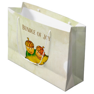 Cute Fall Acorn Bundle of Joy Twin Baby Shower Large Gift Bag