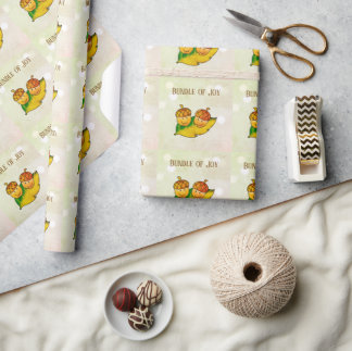 Cute Fall Acorn Bundle of Joy Twin Baby Shower Wrapping Paper