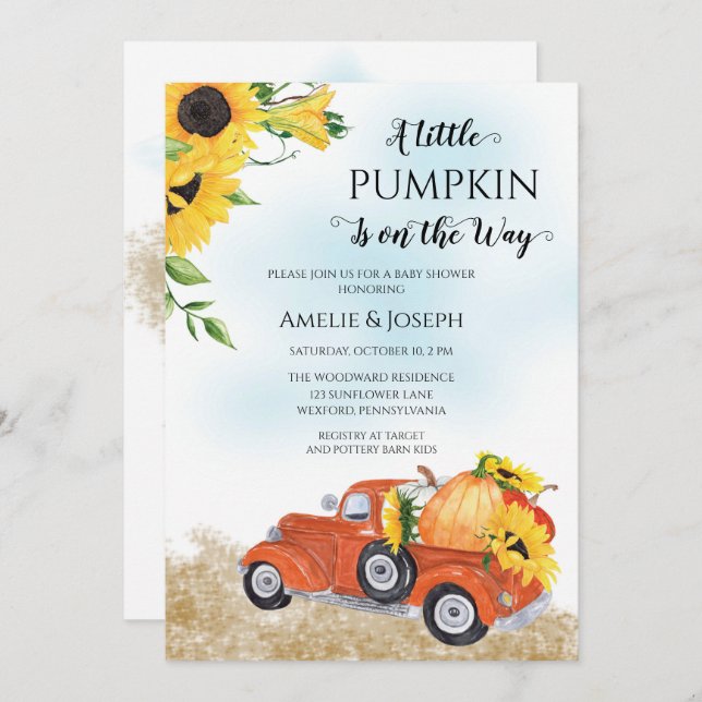 Cute Fall | Autumn Pumpkin | Truck Baby Shower Invitation (Front/Back)