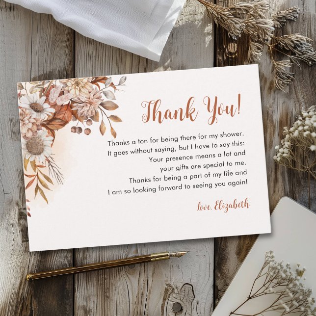 Cute Fall Boho Bridal Shower Thank You Card (Creator Uploaded)