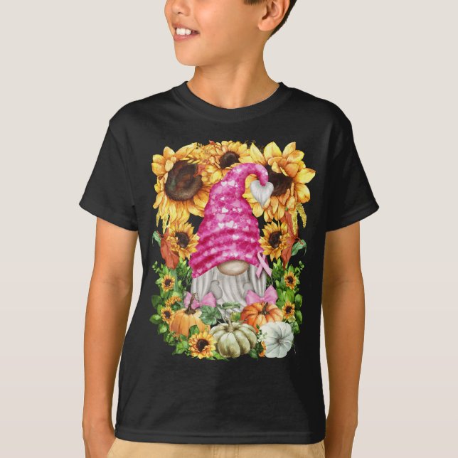 Cute Fall Breast Cancer Gnome For Women And Sunflo T-Shirt (Front)