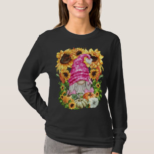 Cute Fall Breast Cancer Gnome For Women And Sunflo T-Shirt