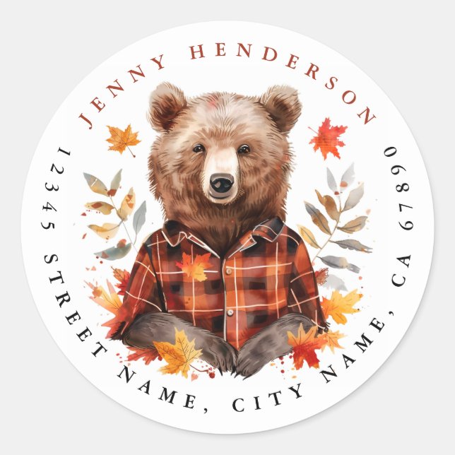 Cute Fall Brown Bear Round Stickers (Front)