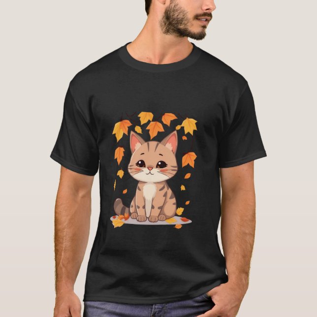 Cute Fall Cat Autumn Leaves Gold Orange Art ✨🐾🍂 T-Shirt (Front)