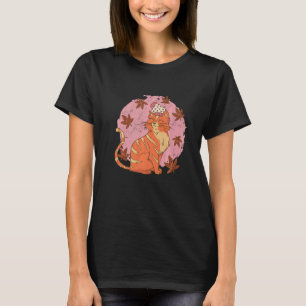 Cute Fall Cat Leaf Hello Autumn For Cute Kitten Th T-Shirt