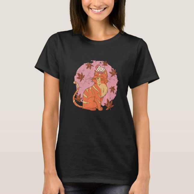 Cute Fall Cat Leaf Hello Autumn For Cute Kitten Th T-Shirt (Front)