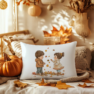 Cute Fall Children Playing Decorative Cushion
