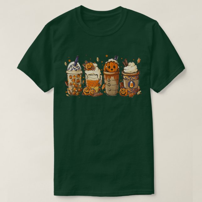 Cute Fall Coffee Pumpkin Spice Latte Iced Autumn H T-Shirt (Design Front)