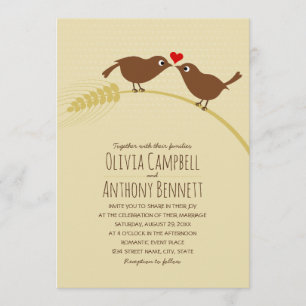 Cute Fall Country Unique Wheat Love Birds Wedding Invitation