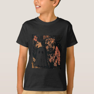 Cute Fall Cow Ghost Retro Spooky Season Halloween  T-Shirt