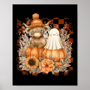Cute Fall Cow Ghost Spooky Season Autumn Halloween Poster