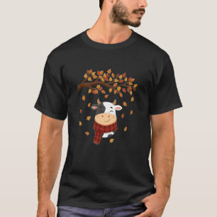 Cute Fall Cow Lover Autumn Season Leaves Colours T-Shirt