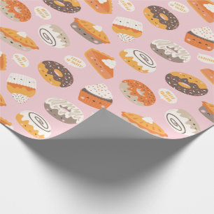 Cute fall cupcakes, doughnuts and pies with text wrapping paper