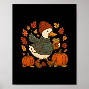 Cute Fall Duck Pumpkin Spice Latte Autumn Coffee G Poster