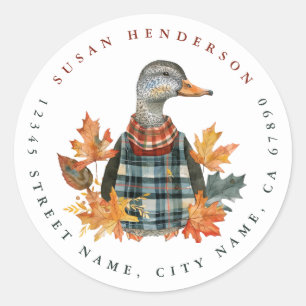 Cute Fall Duck Round Stickers