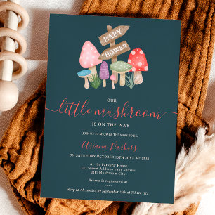 Cute fall fairy woodland mushrooms baby shower invitation